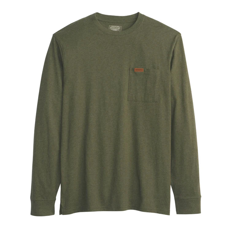 Deschutes Long Sleeve Pocket T-Shirt- Olive Heather